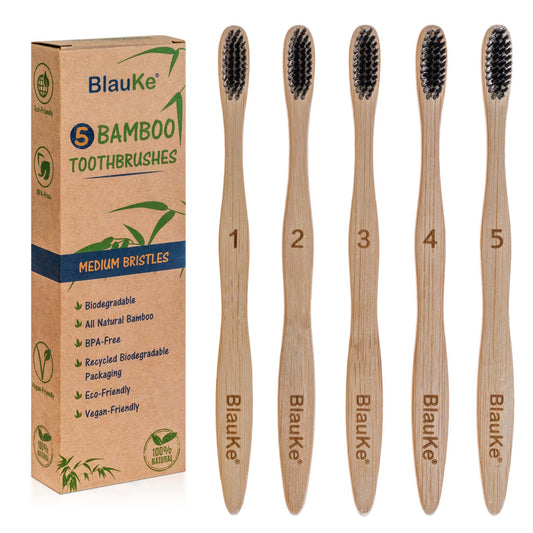 Bamboo Toothbrush Set — 5 Pack (Charcoal Bristles)